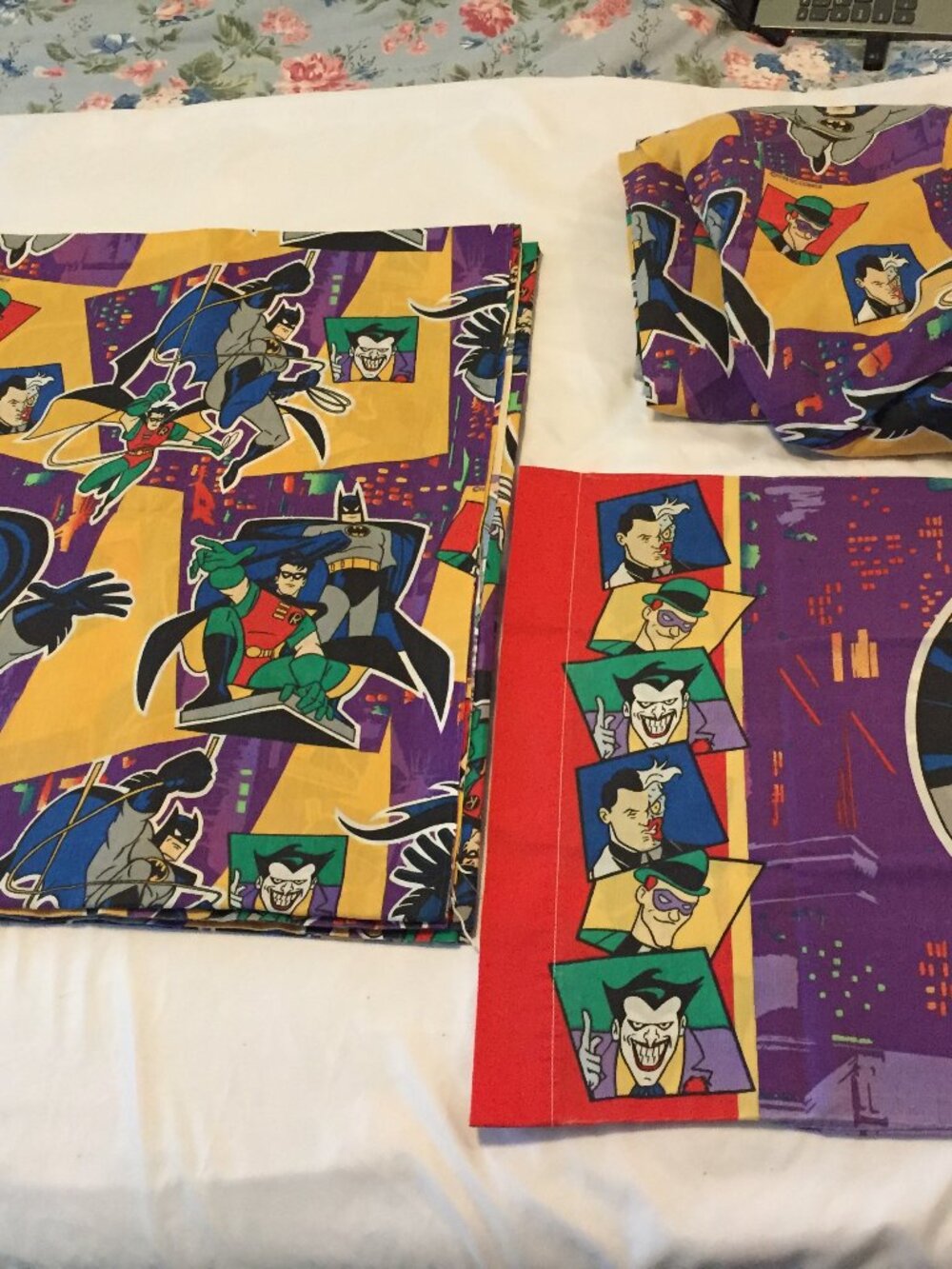 VTG 1995 Batman& Robin Full Size Sheet Set, Flat, Fitted & Pillow Case DC BIBB C